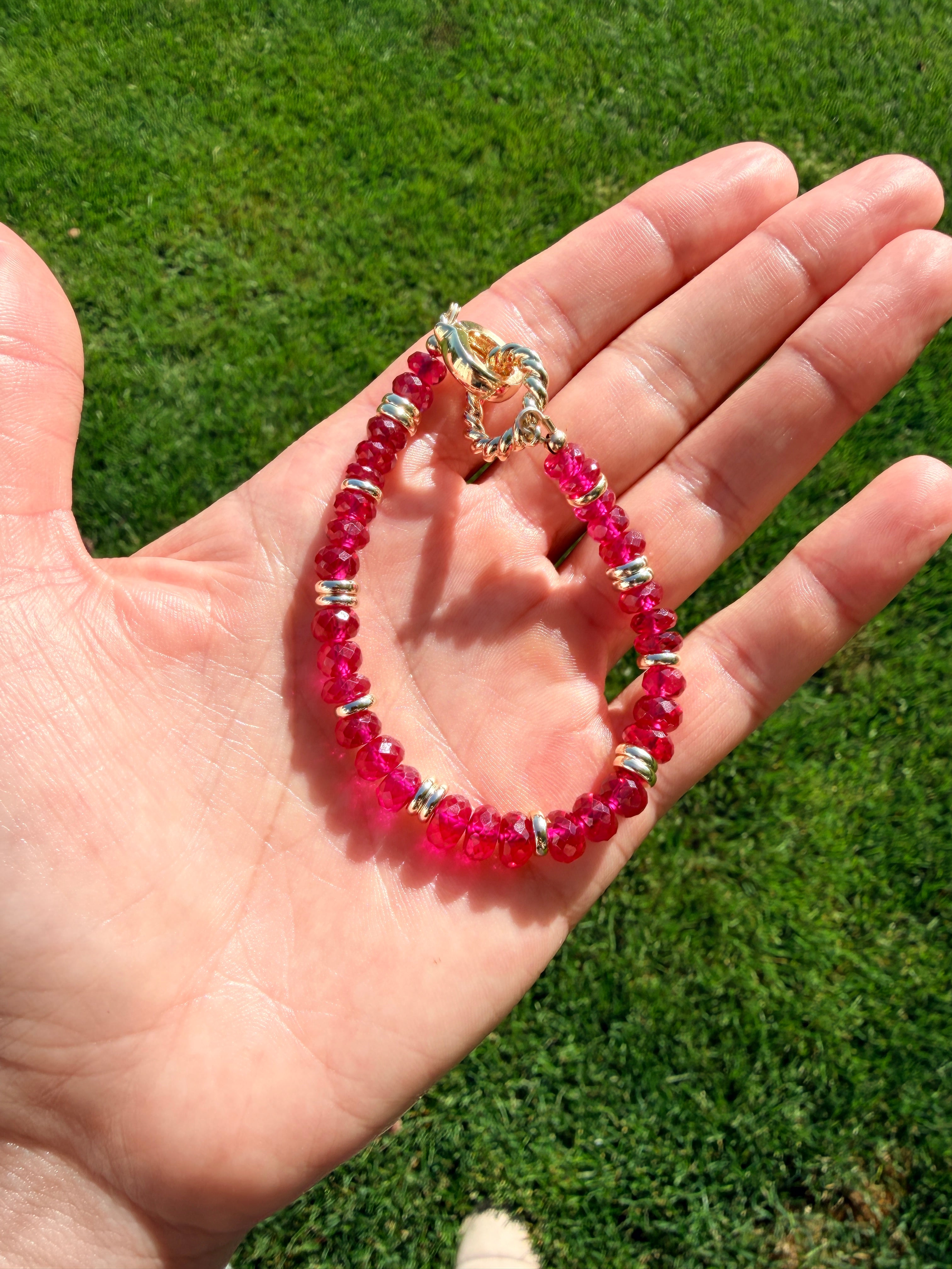 Ruby Bracelet with Gold Accent Beads